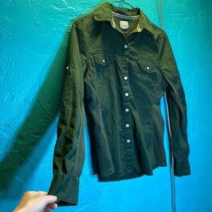 Converse One Star dark green cotton button-down long/sleeve shirt
